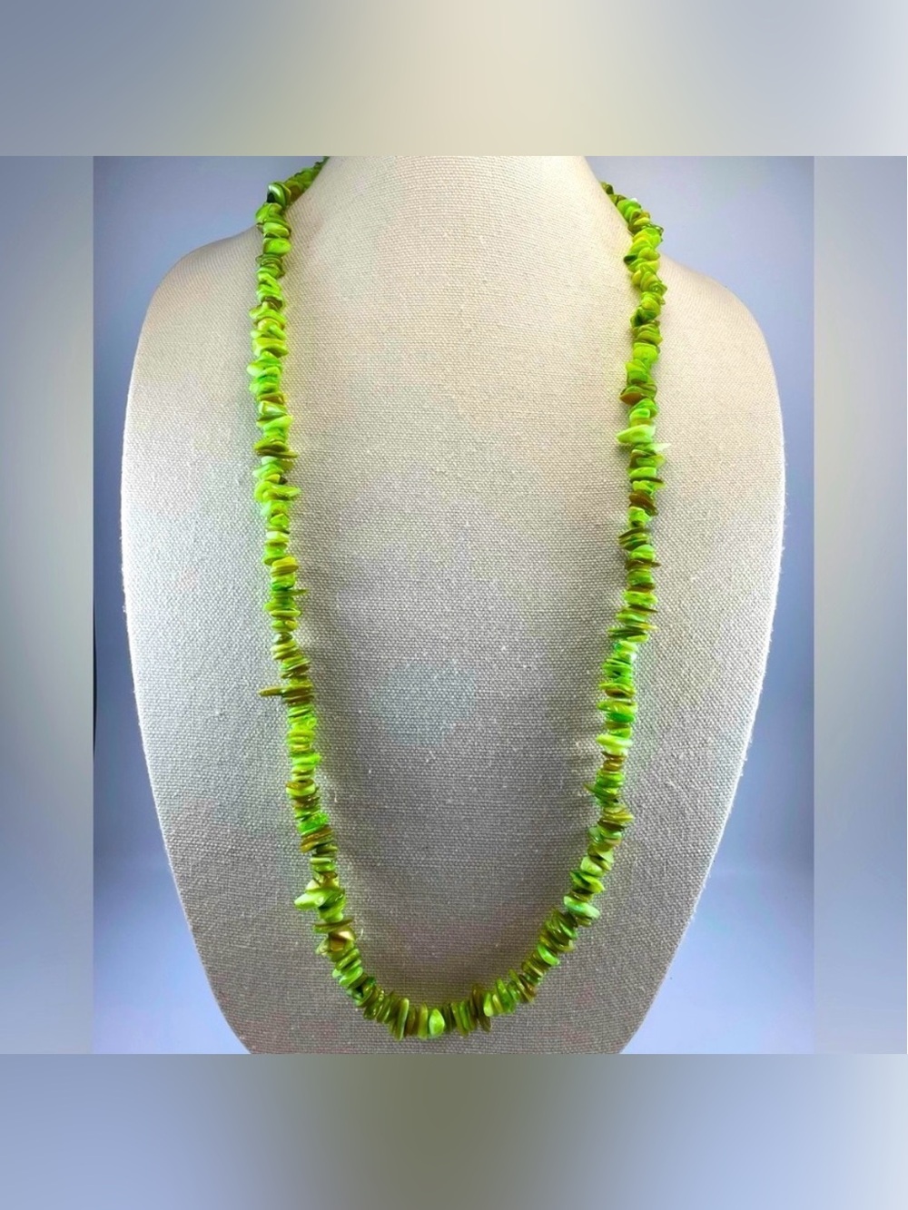 Beautiful Colorful Green Dyed Mother of Pearl Necklace Long Statement